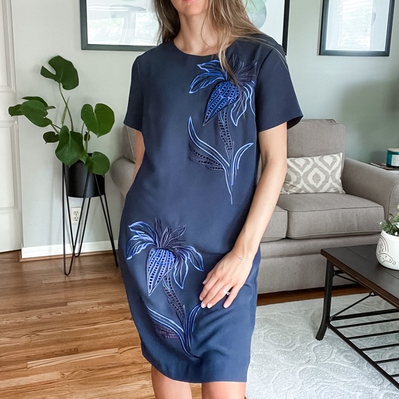 BANANA REPUBLIC - navy floral sheath dress - Picture 1 of 8